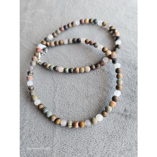 Naszyjnik z kamieni jaspis i kwarc lawendowy